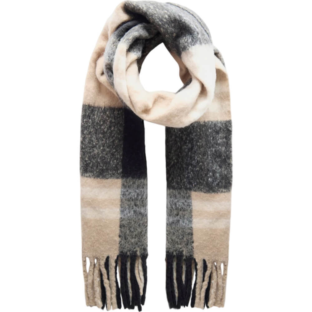 Mint Velvet Neutral Checked Wide Scarf